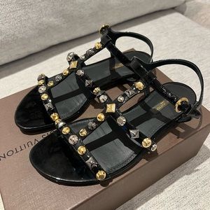 Louis Vuitton Studded Flat Patent Leather Sandal